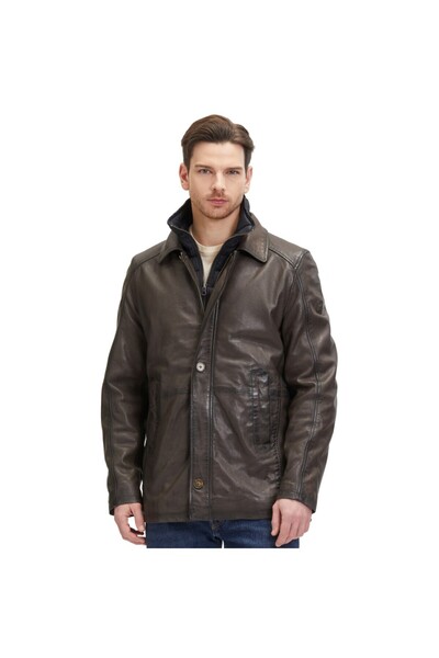 mauritius Geaca de Piele Barbati Maro Inchis GMSantfort