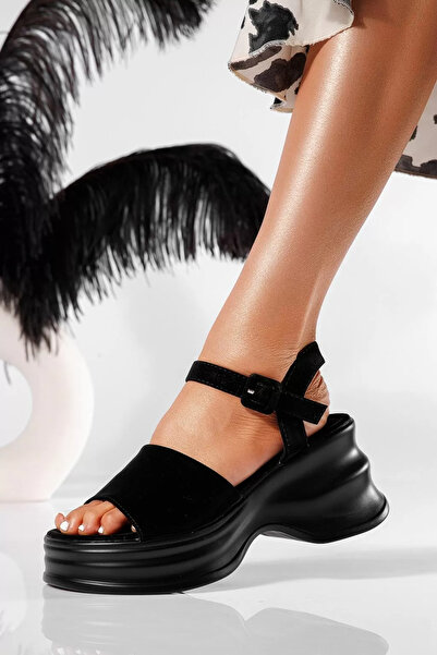 Zaira Sandale cu platforma dama negre din piele ecologica Adena #21302 - 39