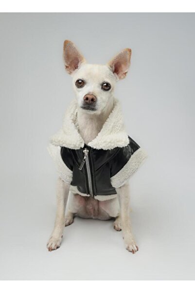 joyline Zippered Fur Leather Dog Outfit Black Large