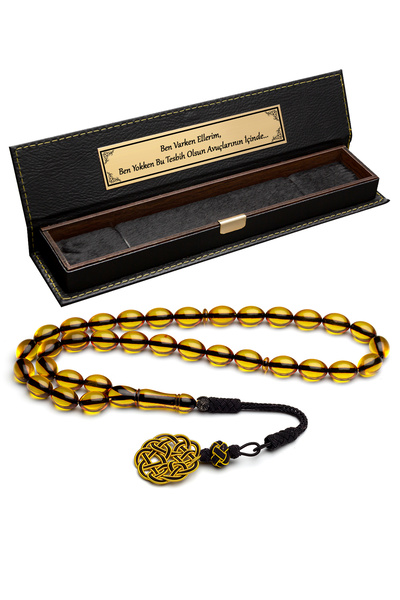 OTTOTESBİH Certified Trabzon Kazaz Tassel-Decorated 8X12Mm Fire Amber Prayer Beads