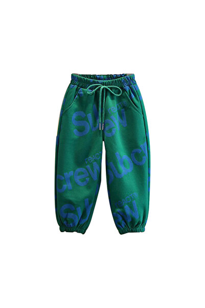 L&Wen Kids Elastic Waist Sweatpants Text Print for Unisex Green 130 (7Years)