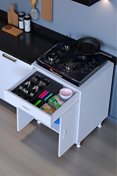 Eliusta Lumin Tüp Yuvalı 80 cm Ankastre Ocak Altı Dolap 80x88x48 cm Beyaz Dol...