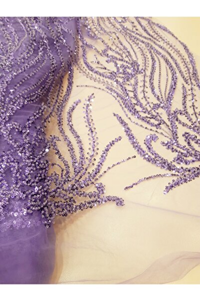 Safir Kumaş Abiyelik İşlemeli Lila Renk Dantel Top Sonu 1.60 Metre