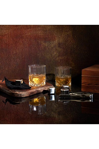 OEM Whiskey Tasting Set, Wooden Box, 2 Glasses, 6 Ice Cubes, Stainless Steel, 21.2x17.8x8.9cm