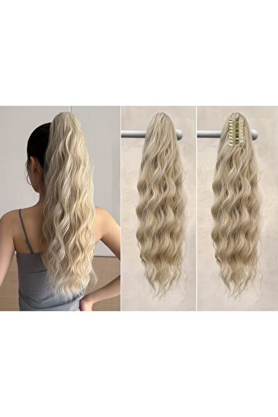 NeednStore Kadın Karışık Sarı (Altın - Platin) 60 Cm Dalgalı Mandallı At Kuyr...