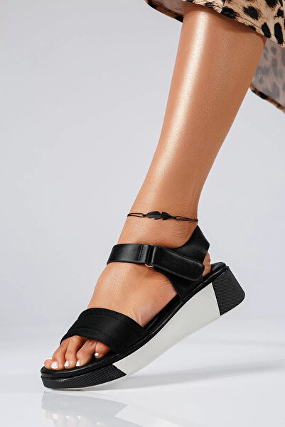 Zaira Sandale cu platforma dama negre din piele ecologica Manya #22406