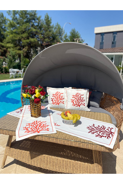 Eltis Boutique Home Mercan Nakışlı Kırlent Ranır Seti