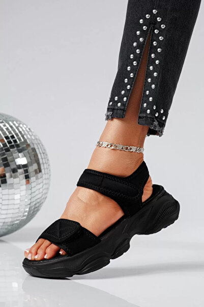 Zaira Sandale cu platforma dama negre din material textil Olivia #22083 - 40