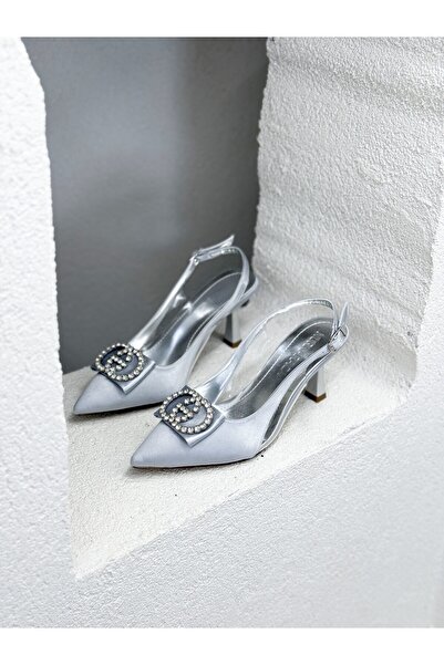 NUR KARACA 25Y7734 Дамски обувки на висок ток с камъни отпред, прозрачни стра...