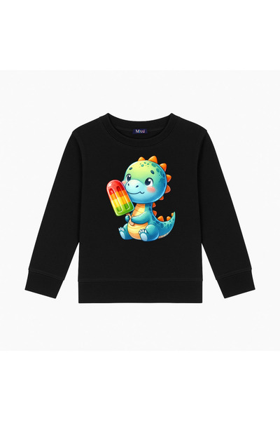 mixxi fashion سويت شيرت للفتيات من Ice Cream Eating Cute Dinosaur مطبوع ذو رق...