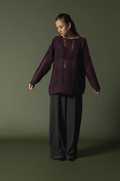 Nisan Saç Örgülü Ajurlu Kazak