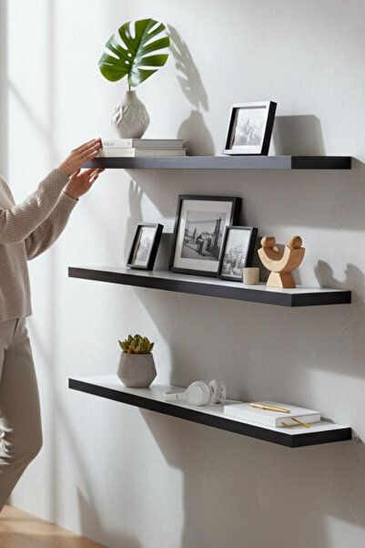 SürLaz 3'Lü Duvar Rafı Uçan Raf Dekoratif Raf 80 cm Duvar Dekoru Raf