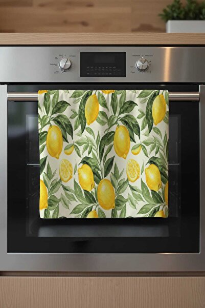 Queen Jera Lemon Patterned Decorative Oven Cover - Stylish under Counter Decor 40 X 53 cm