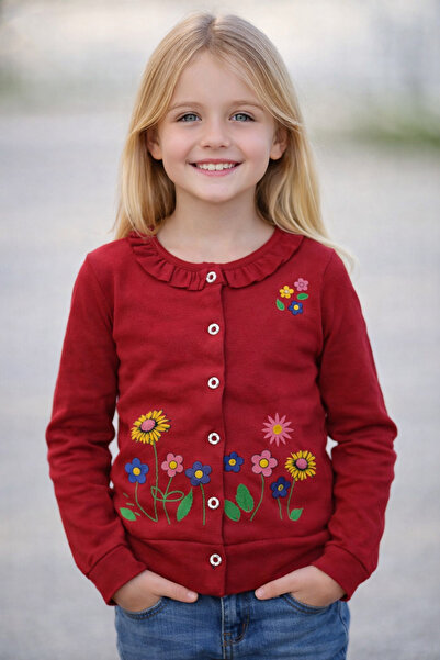 CiciTime Çocuk Modası Girls' Ruffle Detailed Floral Printed Front Button Card...