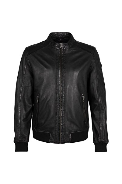 mauritius Μαύρο δερμάτινο μπουφάν ανδρών MMGoran