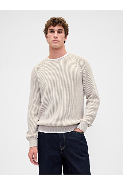 GAP Erkek Bej Classic Raglan Bisiklet Yaka Kazak