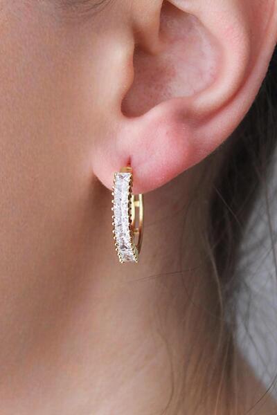 Nenya Vip Steel Baguette Zircon Stone Hoop Earrings