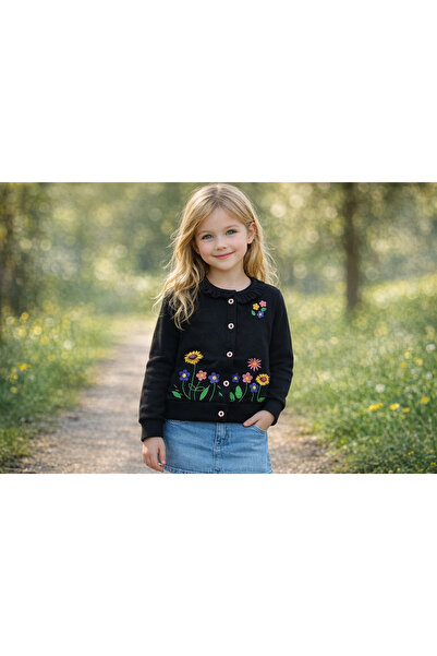 CiciTime Çocuk Modası Kız Çocuk Fırfır Detaylı Çiçek Baskılı Ön Düğmeli Hırka...