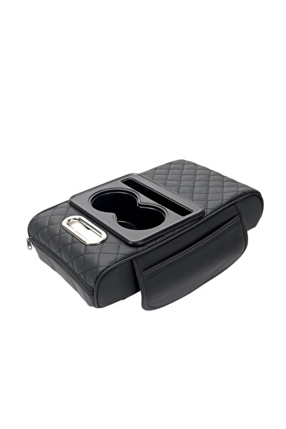 Lawazim Car Armrest Organizer - Quilted Leather Console Organizer with Cup Ho...