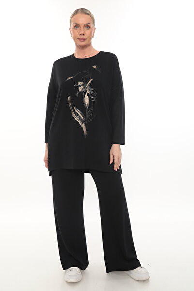 QRUVAZE طقم تونيك مطبوع من المودال مقاس كبير