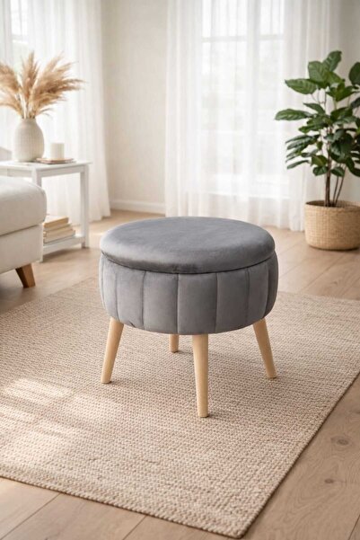 İMOKA DİZAYN ARLİN Babyface Antrasit Modern Sandıklı Dekoratif Puf Sandalye