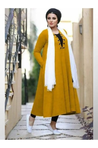 SWAN.AE Winter, Dress or long blouse, Plain, tie on the chest, pockets, Round Collar, Brushed wool, Casual