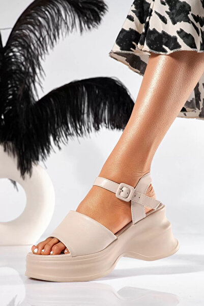 Zaira Sandale cu platforma dama bej din piele ecologica Adena #21300