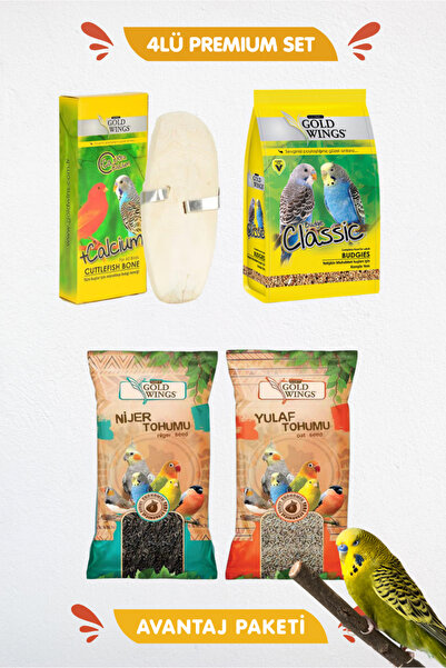 Gold Wings 4lü Premium Set - Kalamar Kemiği Calcium Classic Muhabbet Yemi 400...