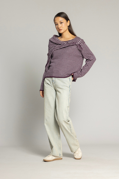 Nisan سترة محبوكة بتفاصيل وشاح مخطط