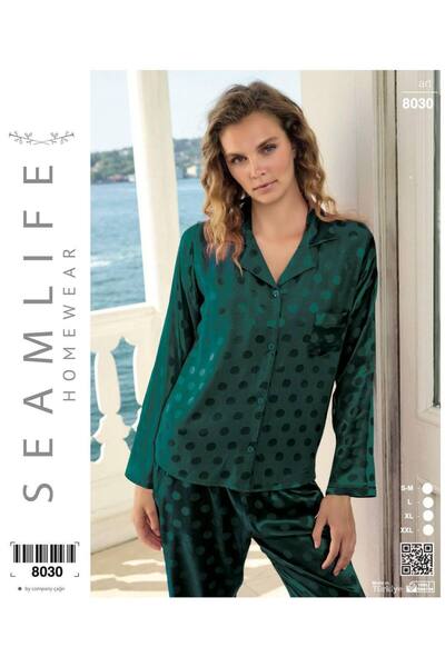 seamlife Kadın Uzun Kol Dokuma Gömlek Pijama Takımı
