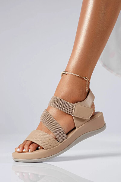 Zaira Sandale cu platforma dama bej din piele ecologica Miriam #22413 - 36