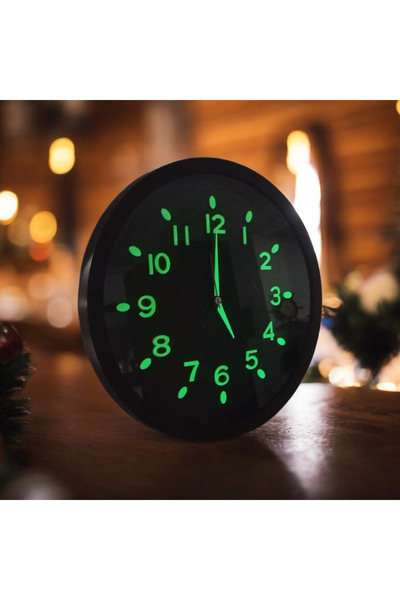Bahat Phosphorescent Embossed Number Glow in the Dark Black Plastic Wall Clock 30 cm
