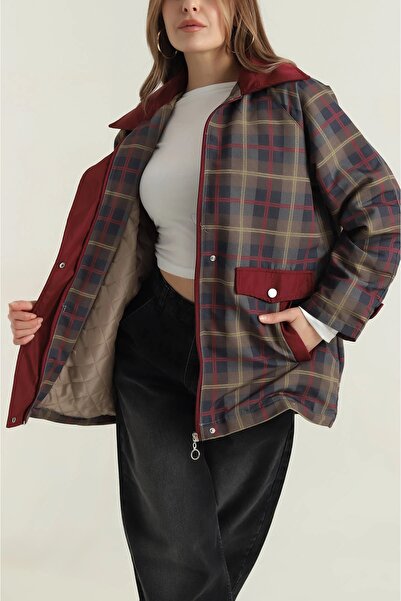 SEMİNEN Ekose Desen İçi Kapitoneli Fermuarlı Paraşüt Mont