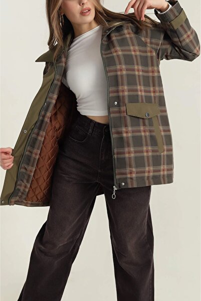 SEMİNEN Ekose Desen İçi Kapitoneli Fermuarlı Paraşüt Mont