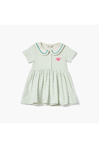 Juniors All-Over Polka Dot Print Polo Dress with Short Sleeves