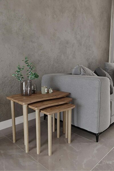 ED PET DİZAYN 3'lü Zigon Sehpa Takımı – Modern Bayrak Zigon Sehpa, Ahşap Ayak...