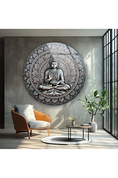 Mandala Buda Yuvarlak Kırılmaz Cam Duvar Tablosu, Ev dekorasyonu