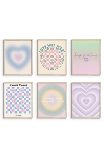 ALAYRA International ALAYRA Danish Pastel Aesthetic Wall Art Room Decor, Purp...