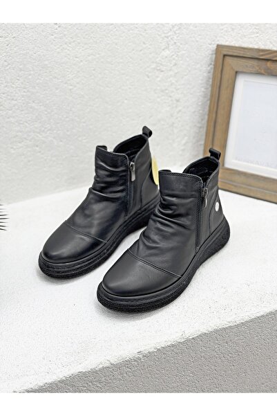 Mammamia D25KB-1005 İKİ YANI FERMUAR DETAYLI HAKİKİ DERİ BOT KADIN