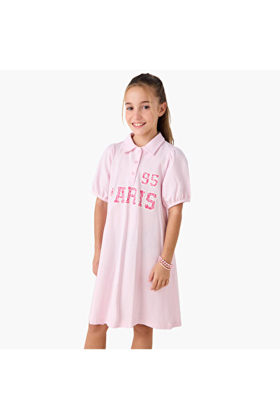 Juniors Printed Polo Dress with Short Sleeves
