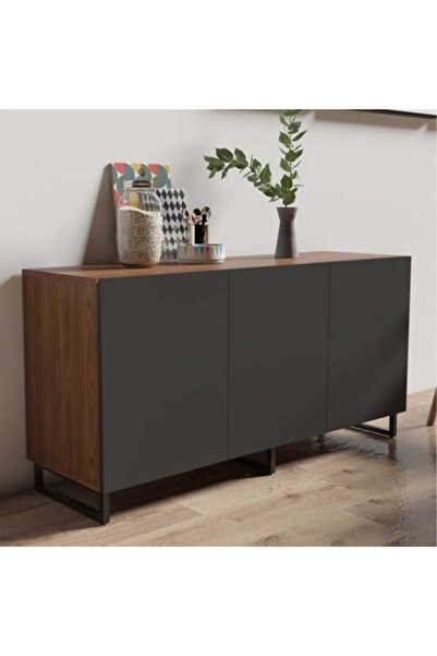Bespok Wooden Console with Iron Base and Secure Storage - Brown & Black