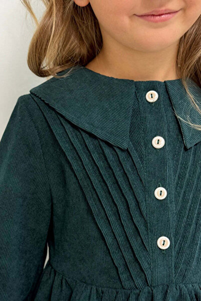 SUZIE LINEA – Rochie din catifea cu guler marinaresc și detalii de dantelă, Verde, 140.