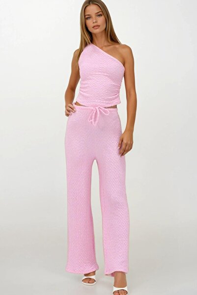 Trend Alaçatı Stili Women's Pink Drawstring Waist and Elasticated Double Pock...