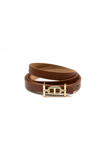 marisha Gold Buckle Thin 1.5 cm Tan Stylish Women's Belt, Jacket Belt, Shirt ...