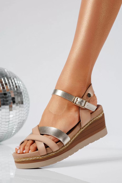 Zaira Sandale cu platforma dama khaki din piele ecologica Anais #22046