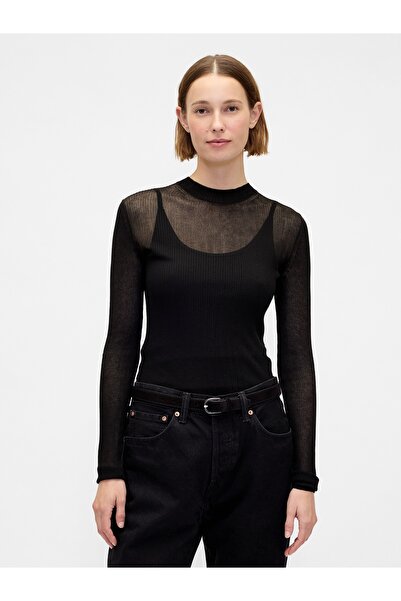 GAP Kadın Siyah High-Neck Sheer Kazak