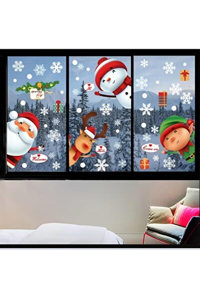 ROSIE 80 قطعة من ملصقات نوافذ على شكل ندف الثلج، ملصقات على شكل غزال سانتا كلوز