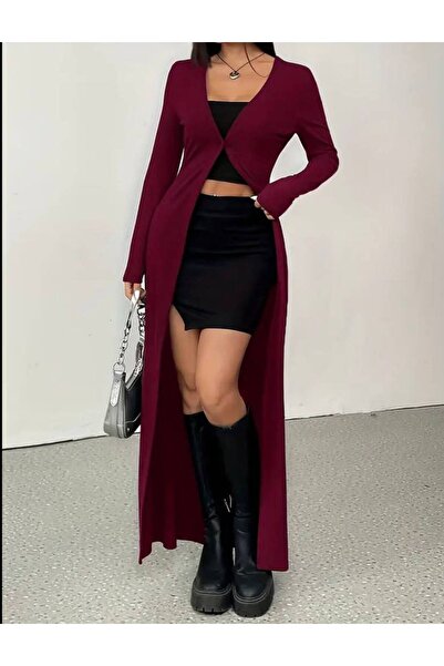 Gülmude Slim Fit Long Sleeve Buttoned Long Stylish Casual Women's Cardigan