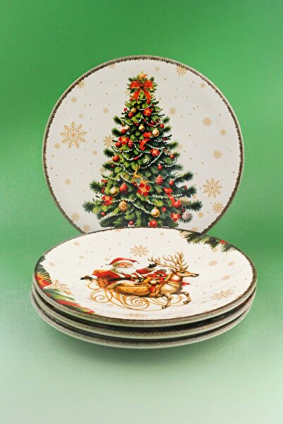 Bursa Porselen Dekor Retro new christmas 4 parça porselen servis tabağı
