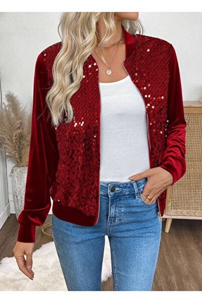 JANES Women's Long Sleeve Open Front Zipper Pulpayeted Velvet Jacket, Stylish and Comfortable Design